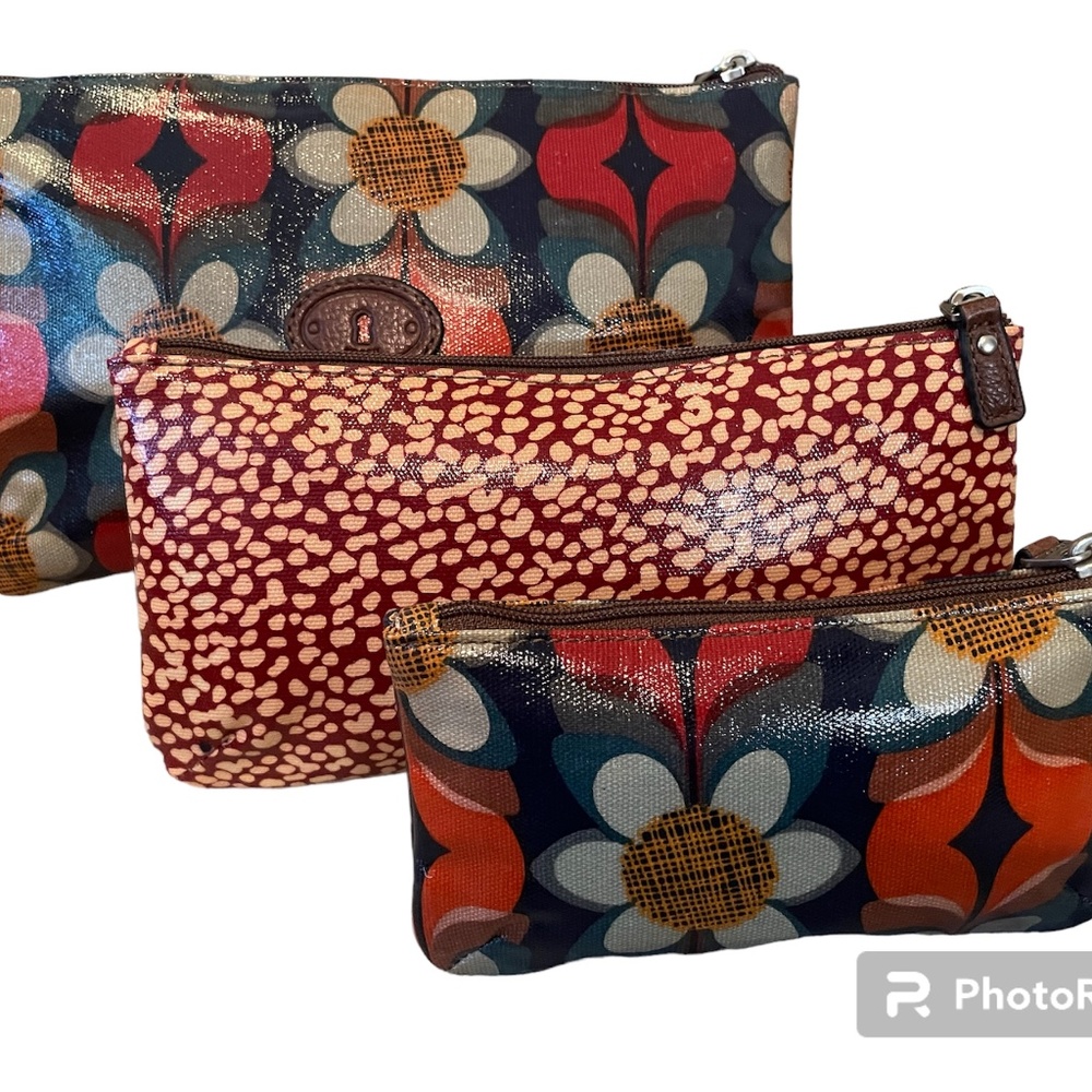 FOSSIL KEY-PER Floral Retro Coated Canvas three pouches, clutch, cosmetic bag
